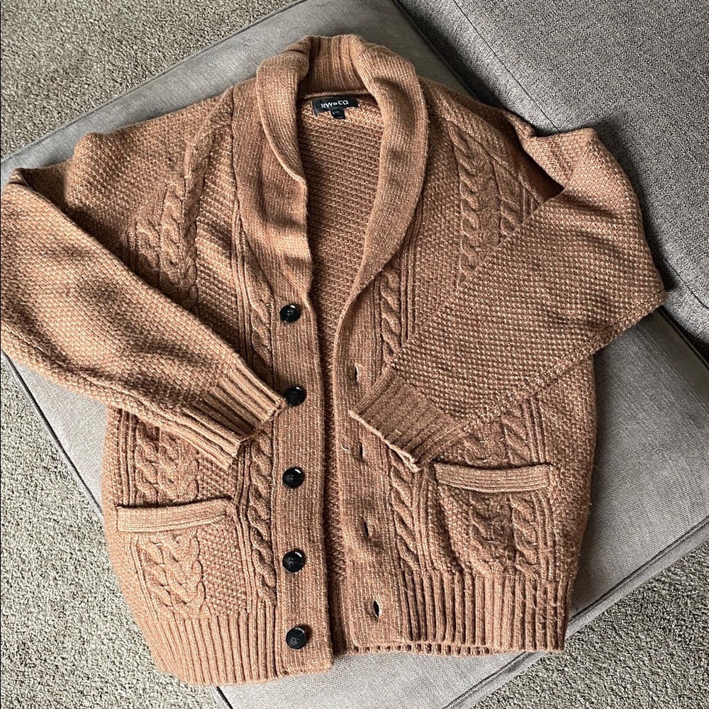RW&CO. Men's Brown Cable Knit Cardigan